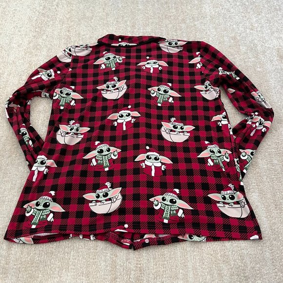 3 for $6 Disney Star Wars Adult Christmas Grogu Baby Yoda Pajamas Top L - Picture 4 of 7